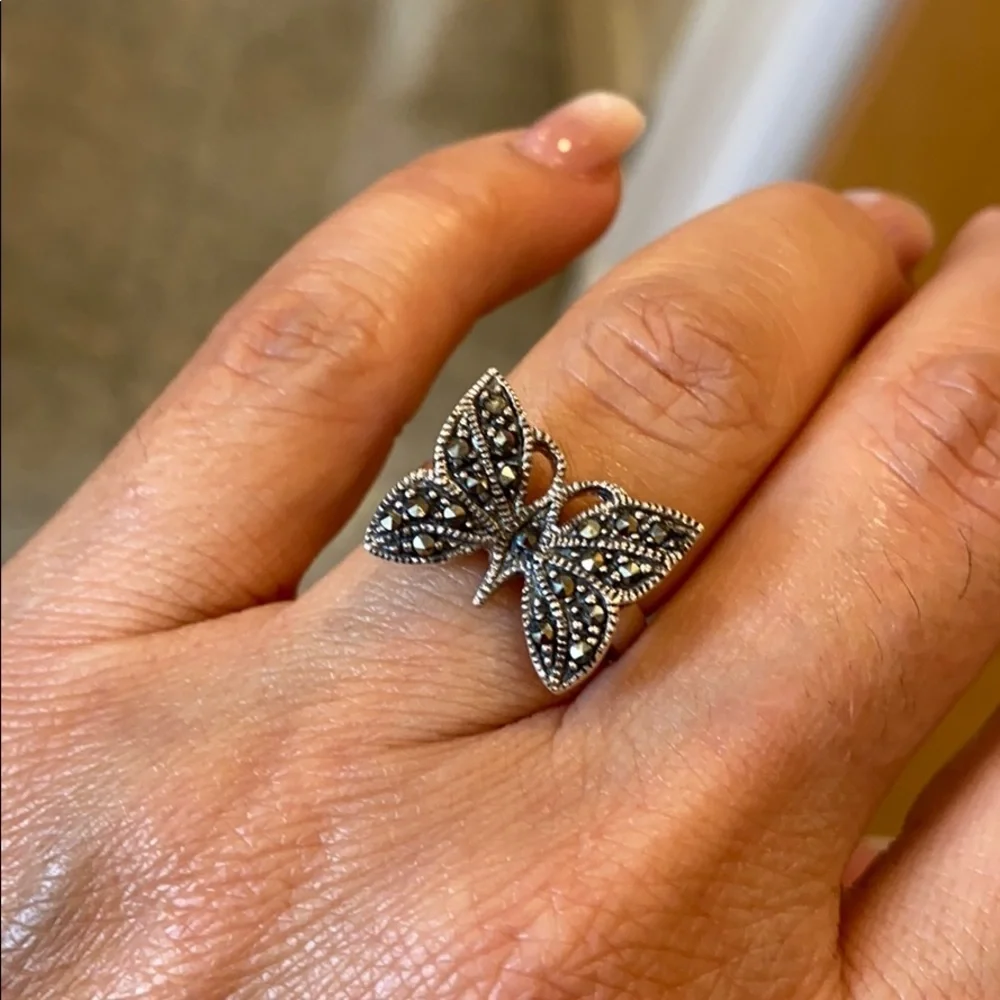 New Black Oxidized Butterfly Ring CZ Ring size 6